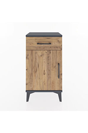 Arges Komodin Tek Raflı Tek Çekmeceli Tek Kapaklı 44x30x80 Antrasit-Çam