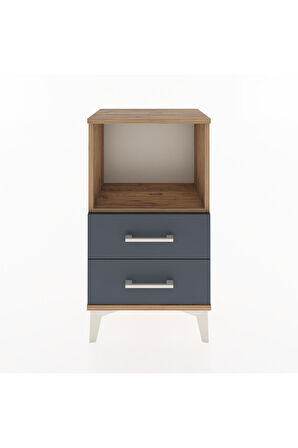 Arges Komodin Tek Raflı 2 Çekmeceli 44x30x80 Çam-Antrasit