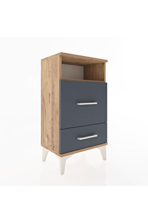Arges Komodin Tek Raflı 2 Çekmeceli 44x30x80 Çam-Antrasit