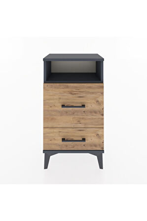 Arges Komodin Tek Raflı 2 Çekmeceli 44x30x80 Antrasit-Çam