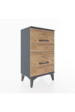 Arges Komodin Tek Raflı 2 Çekmeceli 44x30x80 Antrasit-Çam