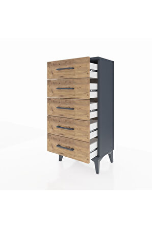 Arges Komodin 5 Çekmeceli 44x30x96 Antrasit-Çam
