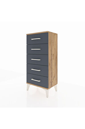 Arges Komodin 5 Çekmeceli 44x30x96 Çam-Antrasit