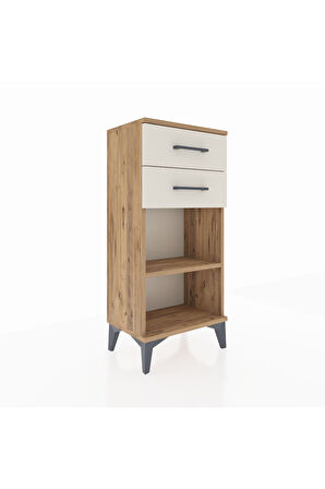 Arges Komodin Tek Raflı 2 Çekmeceli 44x30x96 Çam-Aytaşı