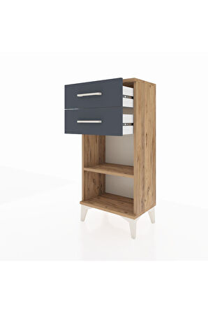 Arges Komodin Tek Raflı 2 Çekmeceli 44x30x96 Çam-Antrasit