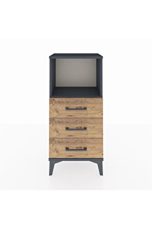 Arges Komodin Tek Raflı 3 Çekmeceli 44x30x96 Antrasit-Çam