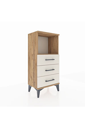 Arges Komodin Tek Raflı 3 Çekmeceli 44x30x96 Çam-Aytaşı