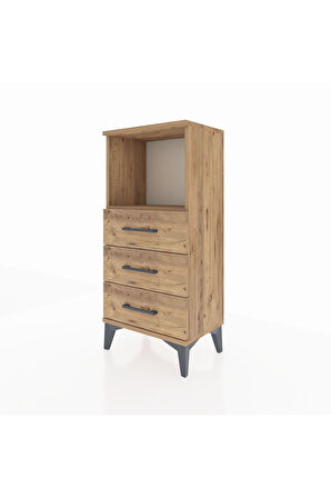 Arges Komodin Tek Raflı 3 Çekmeceli 44x30x96 Çam-Çam