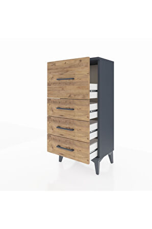 Arges Komodin 4 Çekmeceli 44x30x96 Antrasit-Çam