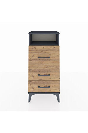 Arges Komodin Tek Raflı 3 Çekmeceli 44x30x96 Antrasit-Çam
