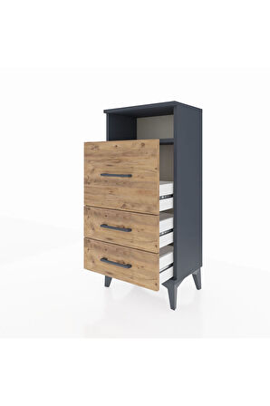 Arges Komodin Tek Raflı 3 Çekmeceli 44x30x96 Antrasit-Çam