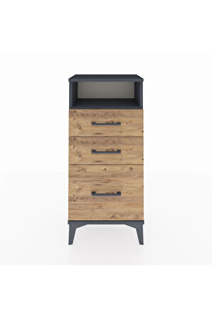 Arges Komodin Tek Raflı 3 Çekmeceli 44x30x96 Antrasit-Çam