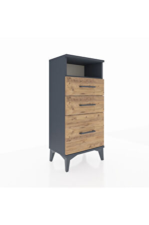 Arges Komodin Tek Raflı 3 Çekmeceli 44x30x96 Antrasit-Çam