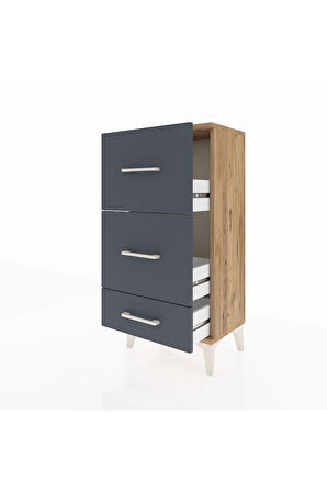 Arges Komodin 3 Çekmeceli 44x30x96 Çam-Antrasit