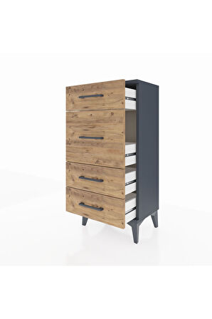 Arges Komodin 4 Çekmeceli 44x30x96 Antrasit-Çam