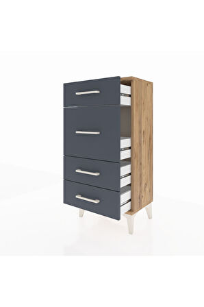 Arges Komodin 4 Çekmeceli 44x30x96 Çam-Antrasit
