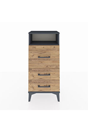 Arges Komodin Tek Raflı 3 Çekmeceli 44x30x96 Antrasit-Çam