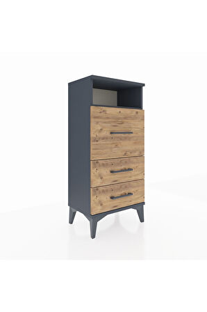 Arges Komodin Tek Raflı 3 Çekmeceli 44x30x96 Antrasit-Çam