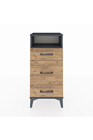 Arges Komodin Tek Raflı 3 Çekmeceli 44x30x96 Antrasit-Çam