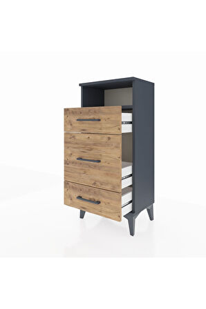 Arges Komodin Tek Raflı 3 Çekmeceli 44x30x96 Antrasit-Çam