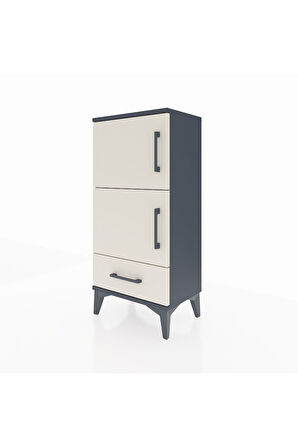 Arges Komodin 4 Raflı Tek Çekmeceli 2 Kapaklı 44x30x96 Antrasit-Aytaşı