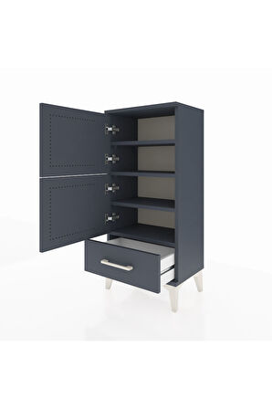 Arges Komodin 4 Raflı Tek Çekmeceli 2 Kapaklı 44x30x96 Antrasit-Antrasit