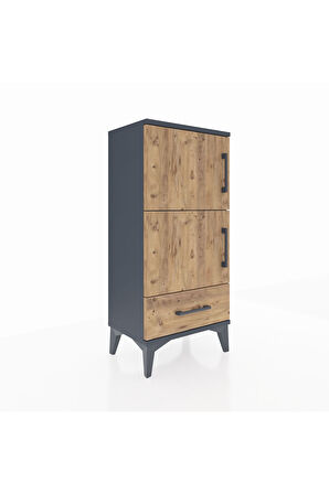 Arges Komodin 4 Raflı Tek Çekmeceli 2 Kapaklı 44x30x96 Antrasit-Çam