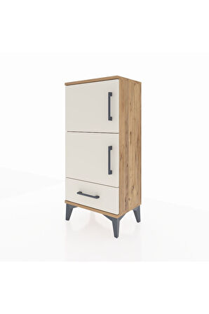 Arges Komodin 4 Raflı Tek Çekmeceli 2 Kapaklı 44x30x96 Çam-Aytaşı