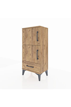 Arges Komodin 4 Raflı Tek Çekmeceli 2 Kapaklı 44x30x96 Çam-Çam