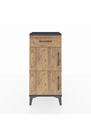 Arges Komodin Tek Raflı Tek Çekmeceli 2 Kapaklı 44x30x96 Antrasit-Çam