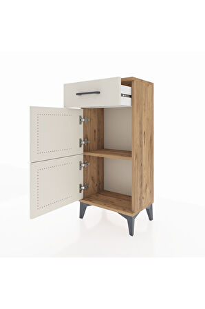 Arges Komodin Tek Raflı Tek Çekmeceli 2 Kapaklı 44x30x96 Çam-Aytaşı