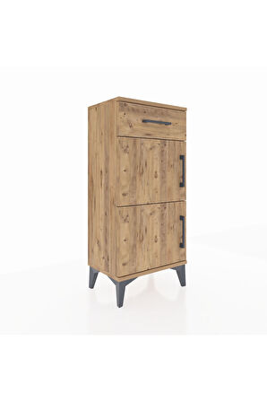 Arges Komodin Tek Raflı Tek Çekmeceli 2 Kapaklı 44x30x96 Çam-Çam