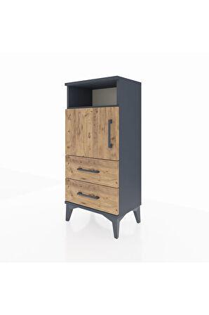 Arges Komodin 2 Raflı 2 Çekmeceli Tek Kapaklı 44x30x96 Antrasit-Çam