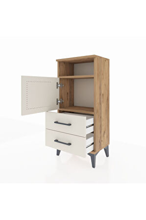 Arges Komodin 2 Raflı 2 Çekmeceli Tek Kapaklı 44x30x96 Çam-Aytaşı