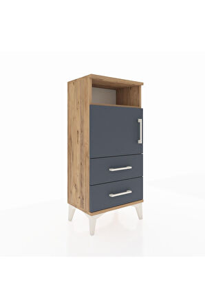 Arges Komodin 2 Raflı 2 Çekmeceli Tek Kapaklı 44x30x96 Çam-Antrasit
