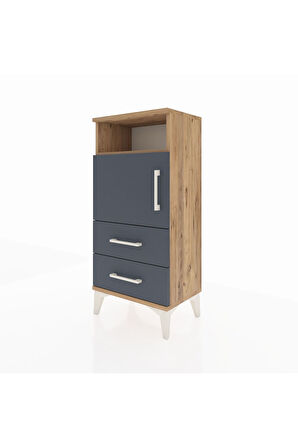 Arges Komodin 2 Raflı 2 Çekmeceli Tek Kapaklı 44x30x96 Çam-Antrasit