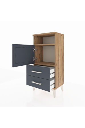 Arges Komodin 2 Raflı 2 Çekmeceli Tek Kapaklı 44x30x96 Çam-Antrasit
