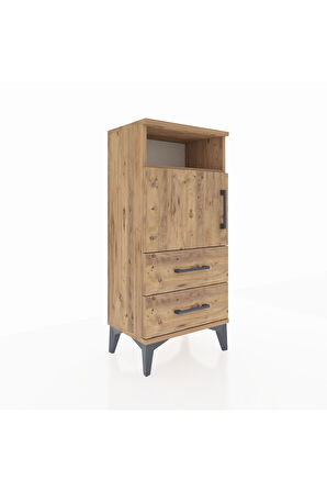 Arges Komodin 2 Raflı 2 Çekmeceli Tek Kapaklı 44x30x96 Çam-Çam