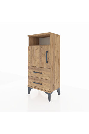 Arges Komodin 2 Raflı 2 Çekmeceli Tek Kapaklı 44x30x96 Çam-Çam