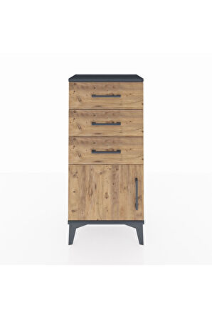 Arges Komodin 3 Çekmeceli Tek Kapaklı 44x30x96 Antrasit-Çam