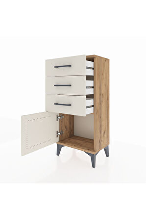 Arges Komodin 3 Çekmeceli Tek Kapaklı 44x30x96 Çam-Aytaşı