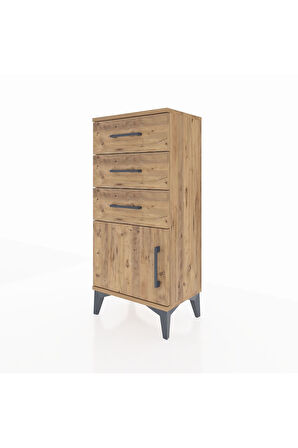 Arges Komodin 3 Çekmeceli Tek Kapaklı 44x30x96 Çam-Çam