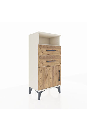 Arges Komodin Tek Raflı 2 Çekmeceli Tek Kapaklı 44x30x96 Aytaşı-Çam