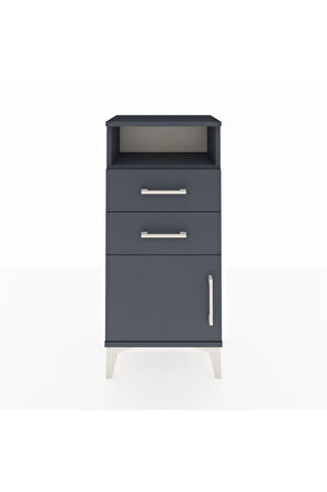 Arges Komodin Tek Raflı 2 Çekmeceli Tek Kapaklı 44x30x96 Antrasit-Antrasit