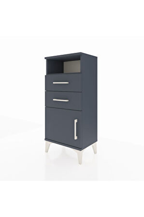 Arges Komodin Tek Raflı 2 Çekmeceli Tek Kapaklı 44x30x96 Antrasit-Antrasit