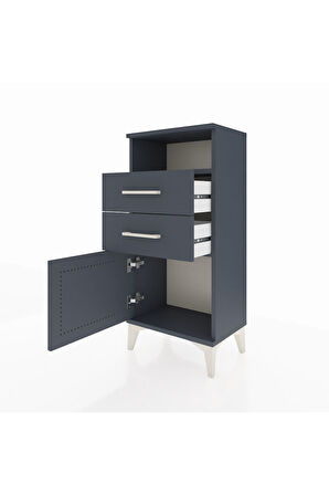 Arges Komodin Tek Raflı 2 Çekmeceli Tek Kapaklı 44x30x96 Antrasit-Antrasit