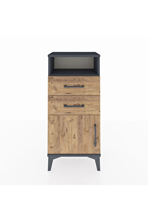 Arges Komodin Tek Raflı 2 Çekmeceli Tek Kapaklı 44x30x96 Antrasit-Çam