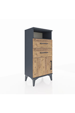 Arges Komodin Tek Raflı 2 Çekmeceli Tek Kapaklı 44x30x96 Antrasit-Çam