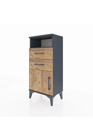Arges Komodin Tek Raflı 2 Çekmeceli Tek Kapaklı 44x30x96 Antrasit-Çam