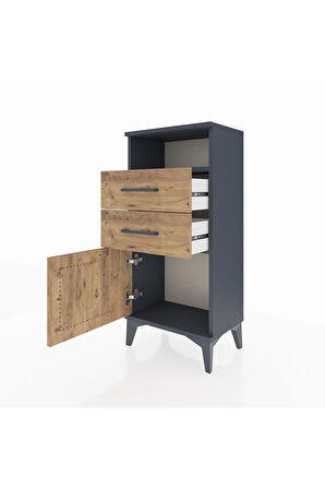 Arges Komodin Tek Raflı 2 Çekmeceli Tek Kapaklı 44x30x96 Antrasit-Çam